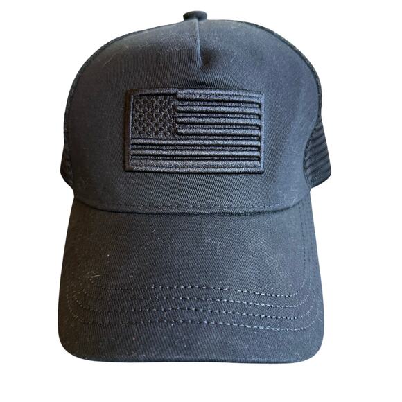 American Flag Hat Mesh Back Ball Cap Dad Retro 5 Panel Black Out Patriotic Y2K - Picture 1 of 4